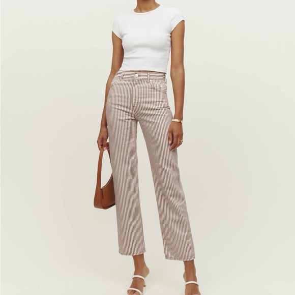 1HR SALE ⚡Reformation Cowboy Striped High Rise Straight Jeans (Pinyon Stripe),All Products : American Fashion Style Bags On Sale